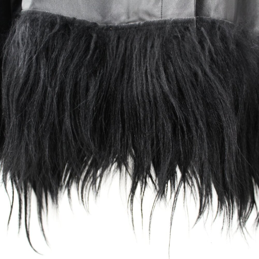Gary Graham Black Leather Fur Side Slit Tunic Dress Sleeveless Avant Garde SZ 10 - Picture 5 of 16
